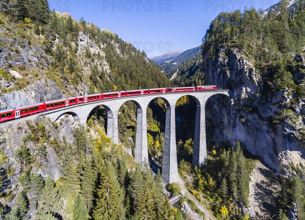 Landwasser Viaduct with train and locomotive