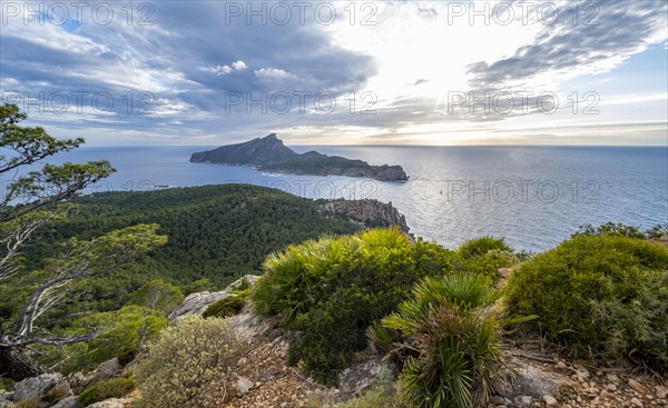 View of mountains and coast with sea