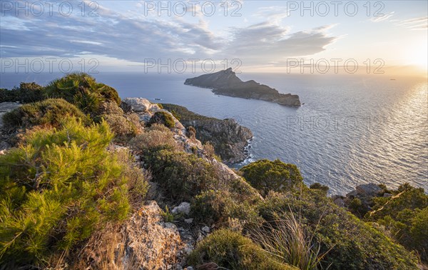 View of mountains and coast with sea