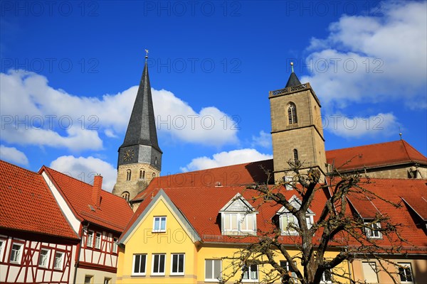 The historic old town of Muennerstadt with a view of the church of St. Maria Magdalena. Muennerstadt