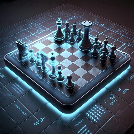 Digital chess board with chess pieces