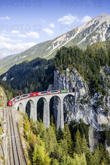 Landwasser Viaduct with train and locomotive