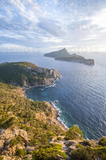 View of mountains and coast with sea