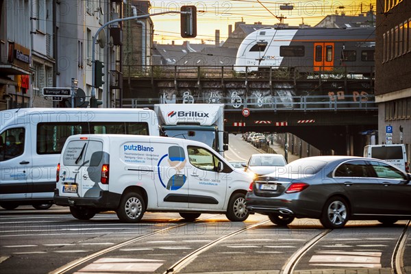 Early morning road traffic at the railway subway at the main station