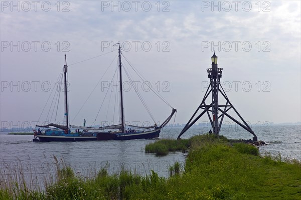 Old historic cargo sailing vessel relies on the harbour of Hoorn