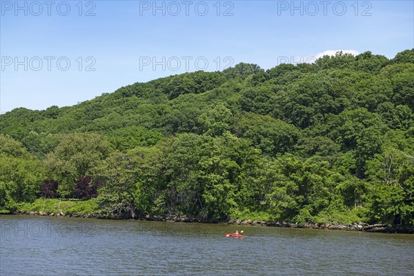 Kayakers in front of Riverside Park