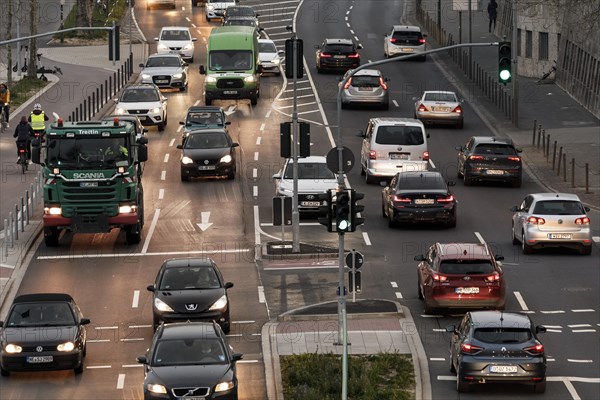 Rush hour in Duesseldorf city centre in the early morning