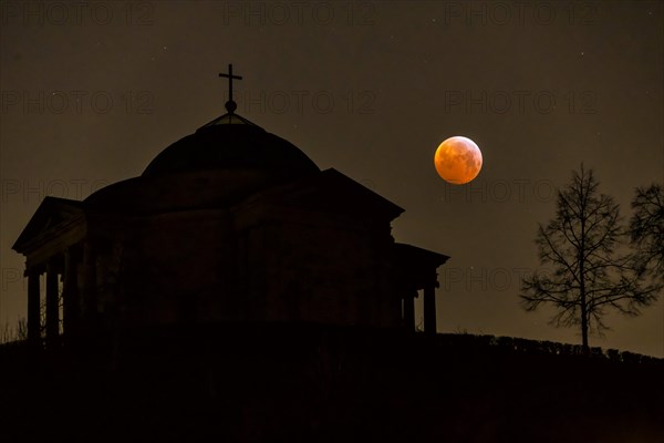 Blood moon behind the grave chapel on the Wuerttemberg