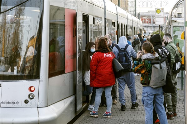 Tram stop Duesseldorf main station during rush hour