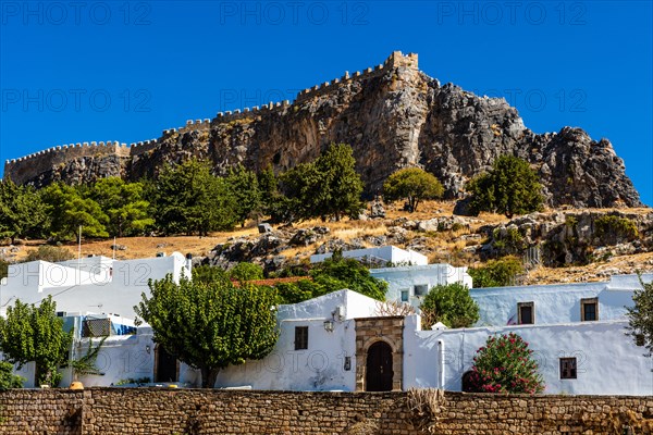 Acropolis of Lindos on a steeply rising cliff above the town