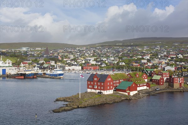 View over Tinganes showing government buildings in the the capital city Torshavn of the Faroe Islands