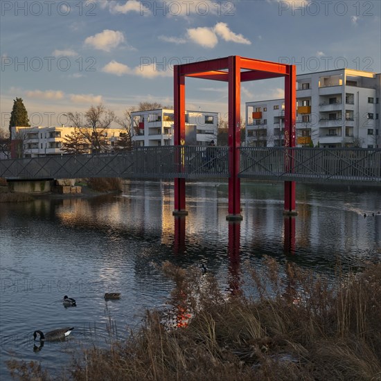 Bicycle bridge over the Niederfeldsee with modern architecture