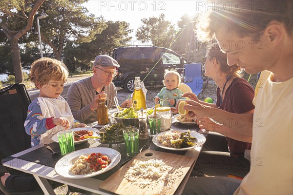 Subject: Family with grandfather camping