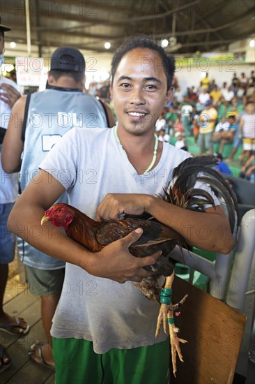 Filipino man with a fighting cock