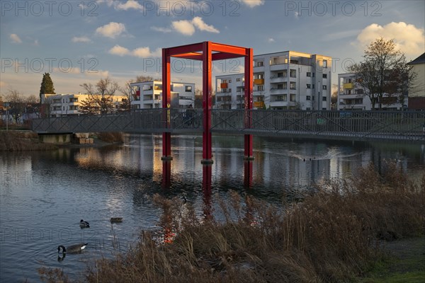 Bicycle bridge over the Niederfeldsee with modern architecture