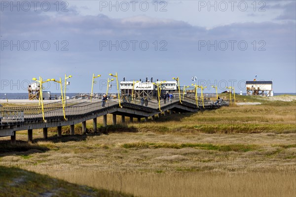 Pier to the typical pile dwellings of Sankt Peter-Ording