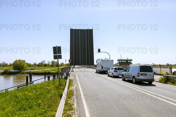 Bascule bridge at the Stoer barrage at the mouth of the Stoer into the Elbe