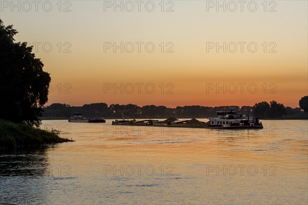 Freighter on the Rhine in the evening