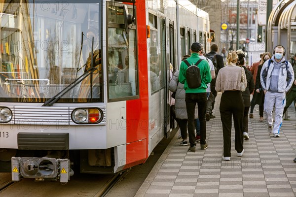 Tram stop Duesseldorf main station during rush hour