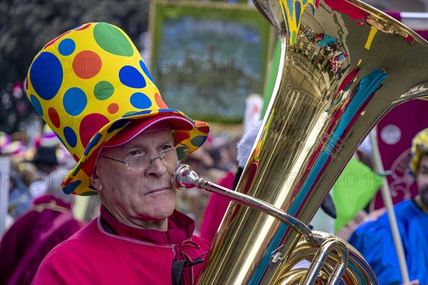 A masked trumpeter at the carnival in the city of Rijeka