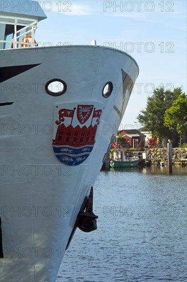 Ships bow with town coat of arms