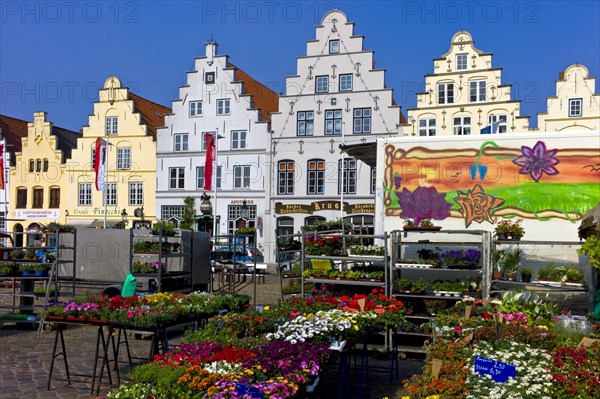 Weekly market on the market square in Friedrichstadt