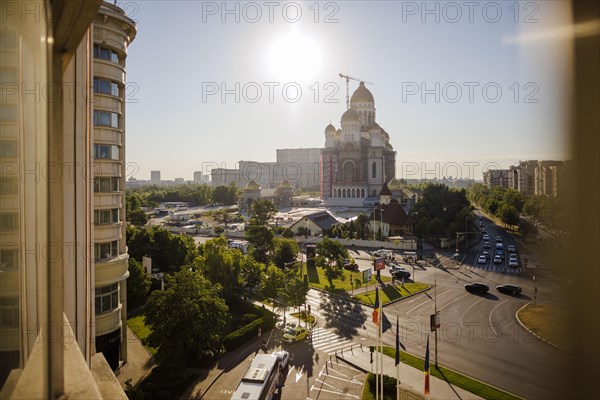 City view of Bucharest with a view of the Cathedral of the Redemption of the Romanian People. Bucharest