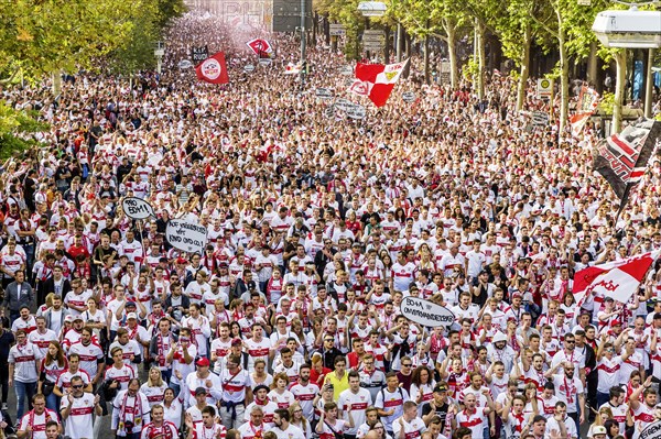 Fans of VfB Stuttgart on their way to the stadium