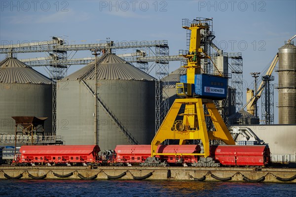 DB Cargo freight wagons stand in the port of Constanta. In the port of Constanta