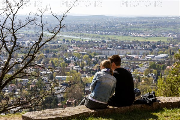 At the Bismarck Tower Radebeul with a view over the Elbe Valley to the state capital Dresden