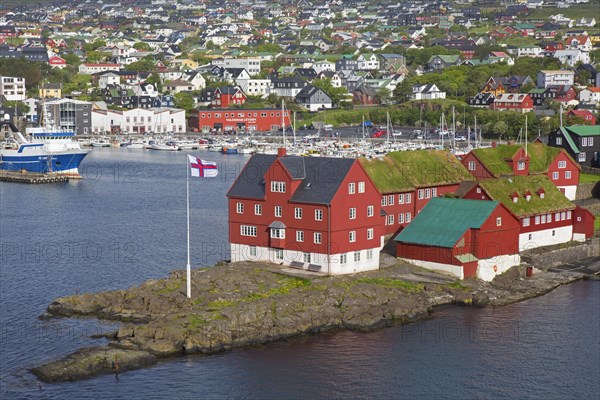 View over Tinganes showing government buildings in the the capital city Torshavn of the Faroe Islands