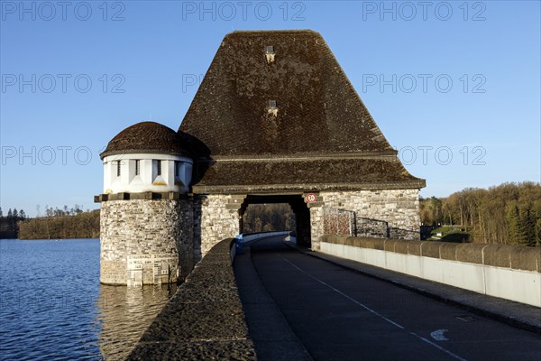 Dam with the wall towers at Lake Moehne