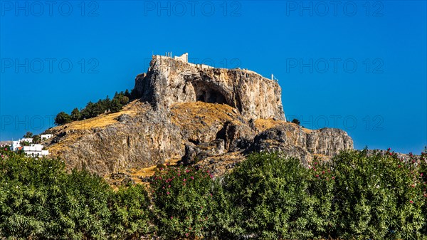 Acropolis of Lindos on a steeply rising cliff above the town