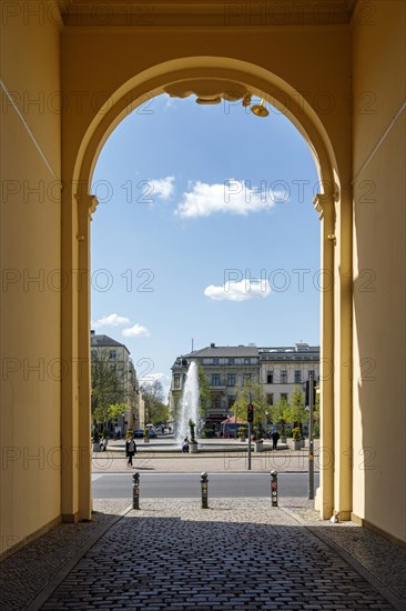 View through the Brandenburg Gate Potsdam to the Luisenplatz