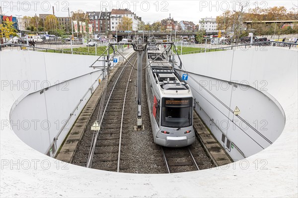 Tram at the tunnel entrance Bilk stop