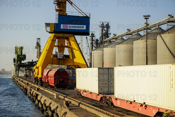 DB Cargo freight wagons stand in the port of Constanta. In the port of Constanta