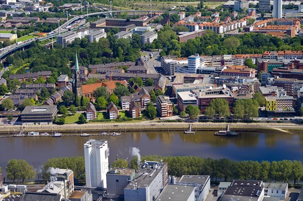 Bremens Stephanie quarter with the Weser and the Becks brewery