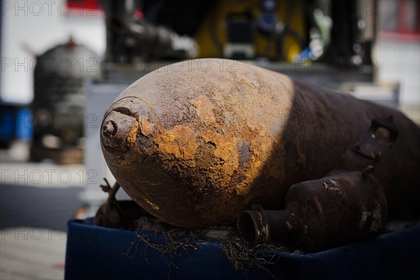 Tour of Germany by the Federal Minister of Foreign Affairs as part of the National Security Strategy. Close-up of old ammunition recovered from the Baltic Sea by BALTIC Taucherei- und Bergungsbetrieb Rostock using modern diving and recovery technology. Rostock