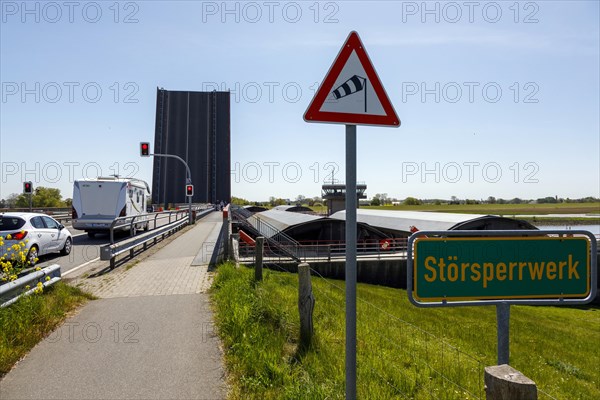 Bascule bridge at the Stoer barrage at the mouth of the Stoer into the Elbe