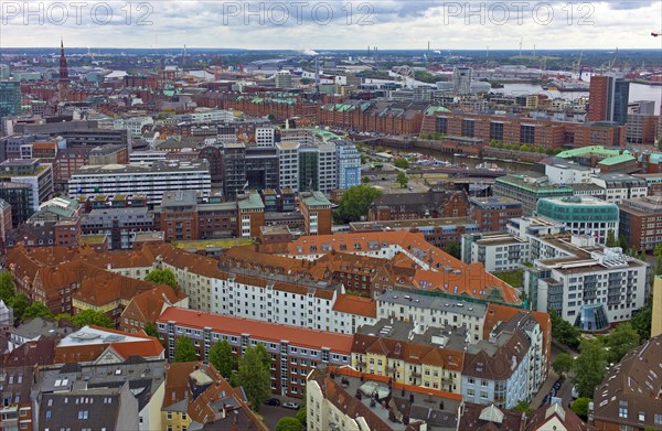 View of the Elbe and Speicherstadt from St. Michaels Church