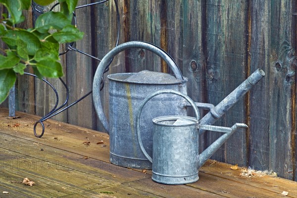 Two zinc watering cans