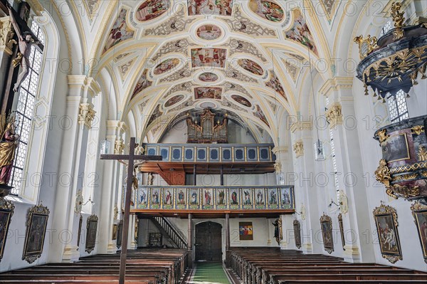 Organ loft and ceiling frescoes