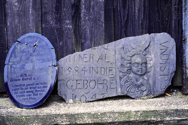 Gravestone parts in a cemetery