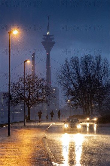 Heavy rain causes difficult road conditions in Duesseldorf on the Rhine