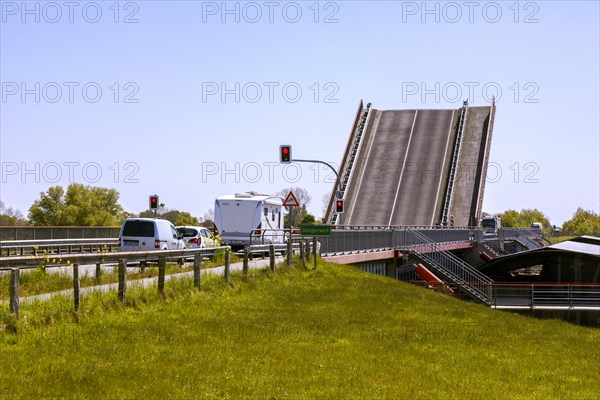 Bascule bridge at the Stoer barrage at the mouth of the Stoer into the Elbe