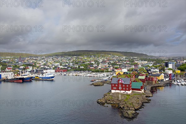 View over Tinganes showing government buildings in the the capital city Torshavn of the Faroe Islands