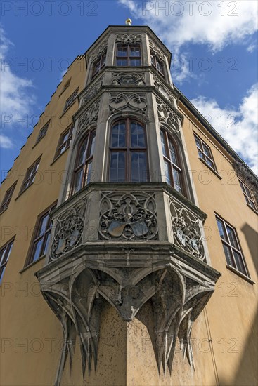 Historic bay window on the house of the Jakob Fugger estate