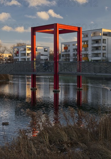 Bicycle bridge over the Niederfeldsee with modern architecture