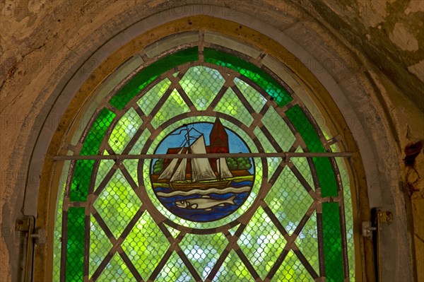 Stained glass window of the church in Kirchdorf on the island of Poel