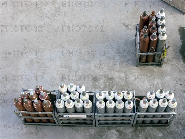 Stack of welding gas cylinders